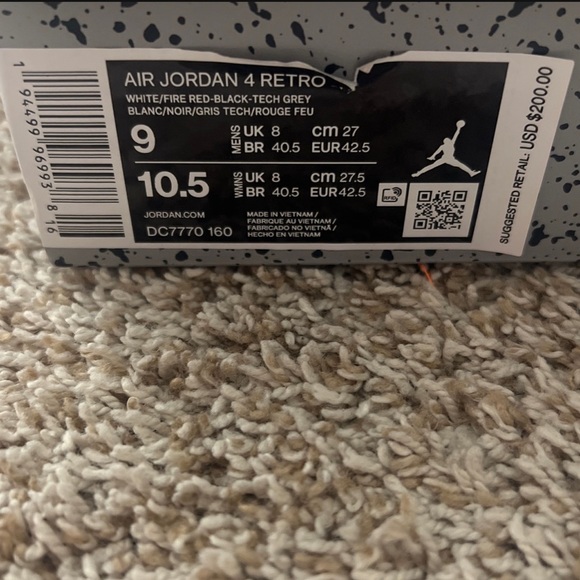 Jordan retro 4 Fire Red Size 9 Brand new - Picture 2 of 9